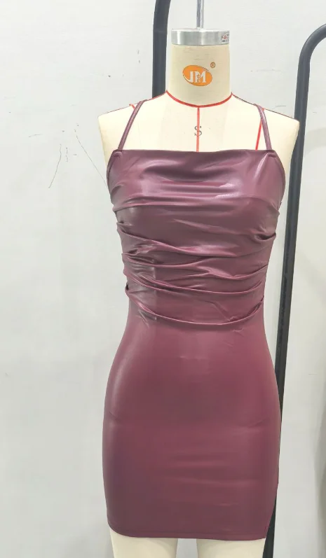 2026 Fashion Casual Sexy Women's Spring and Autumn New Product Pu Leather Dress Female Clothing - Image 2